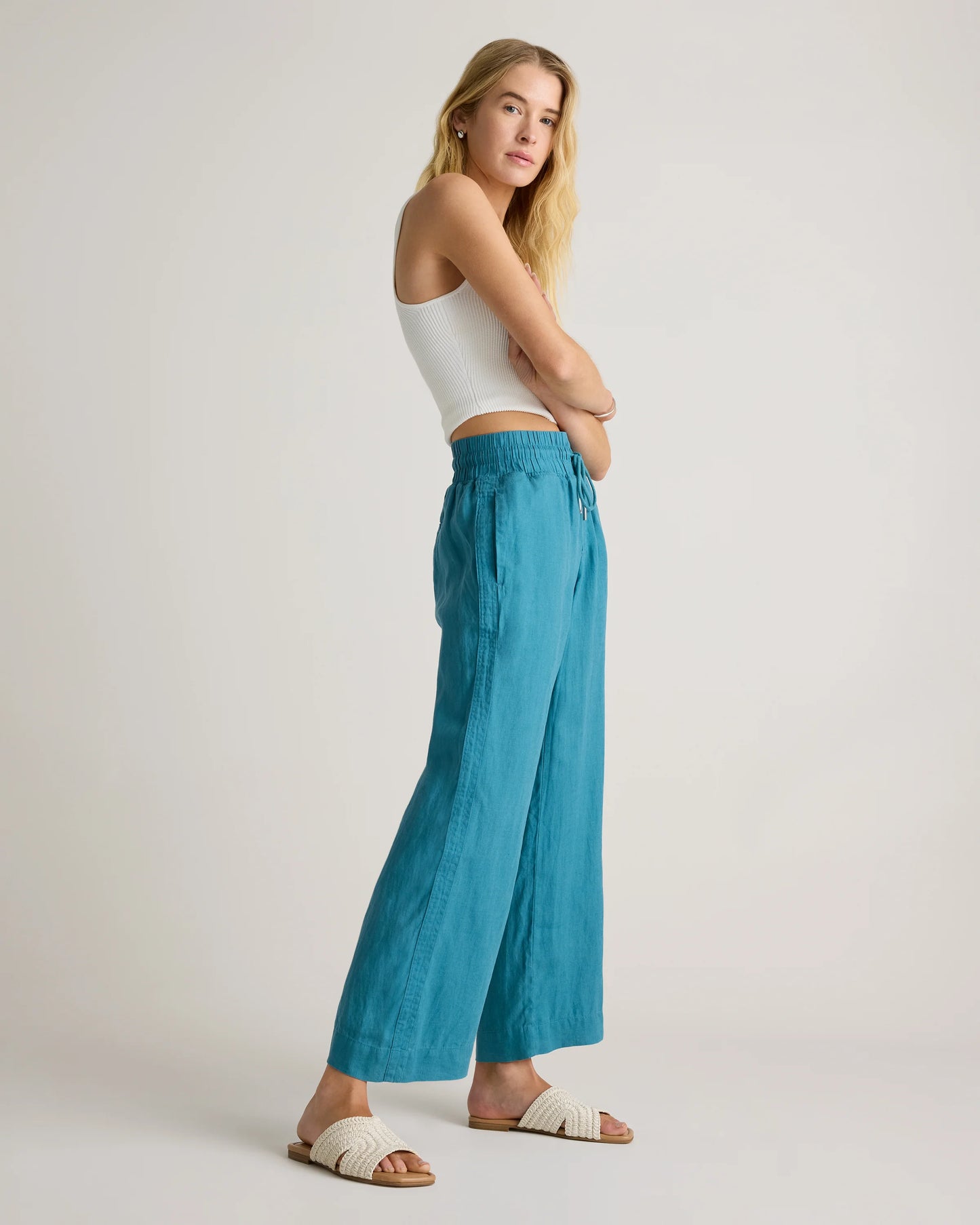 100% European Linen Wide Leg Pants - XS / Bayberry Olive