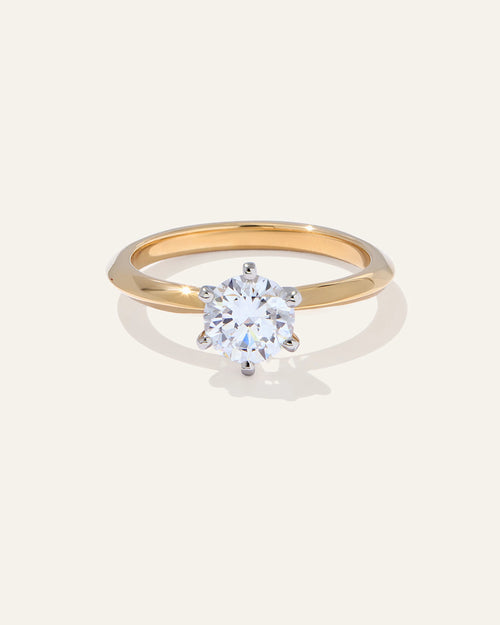 Lab Grown Diamond Round Six Prong Knife Edge Engagement Ring - 1ct - 4 / Yellow Gold