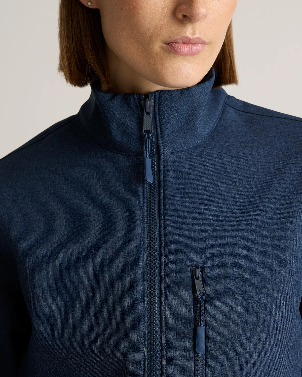 Softshell Fleece-Lined Full-Zip Jacket - XS / Heather Deep Navy