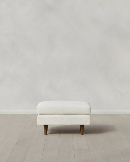 Atlas Midcentury Ottoman in Performance Chenille Linen Blend - 31.5" / Snow