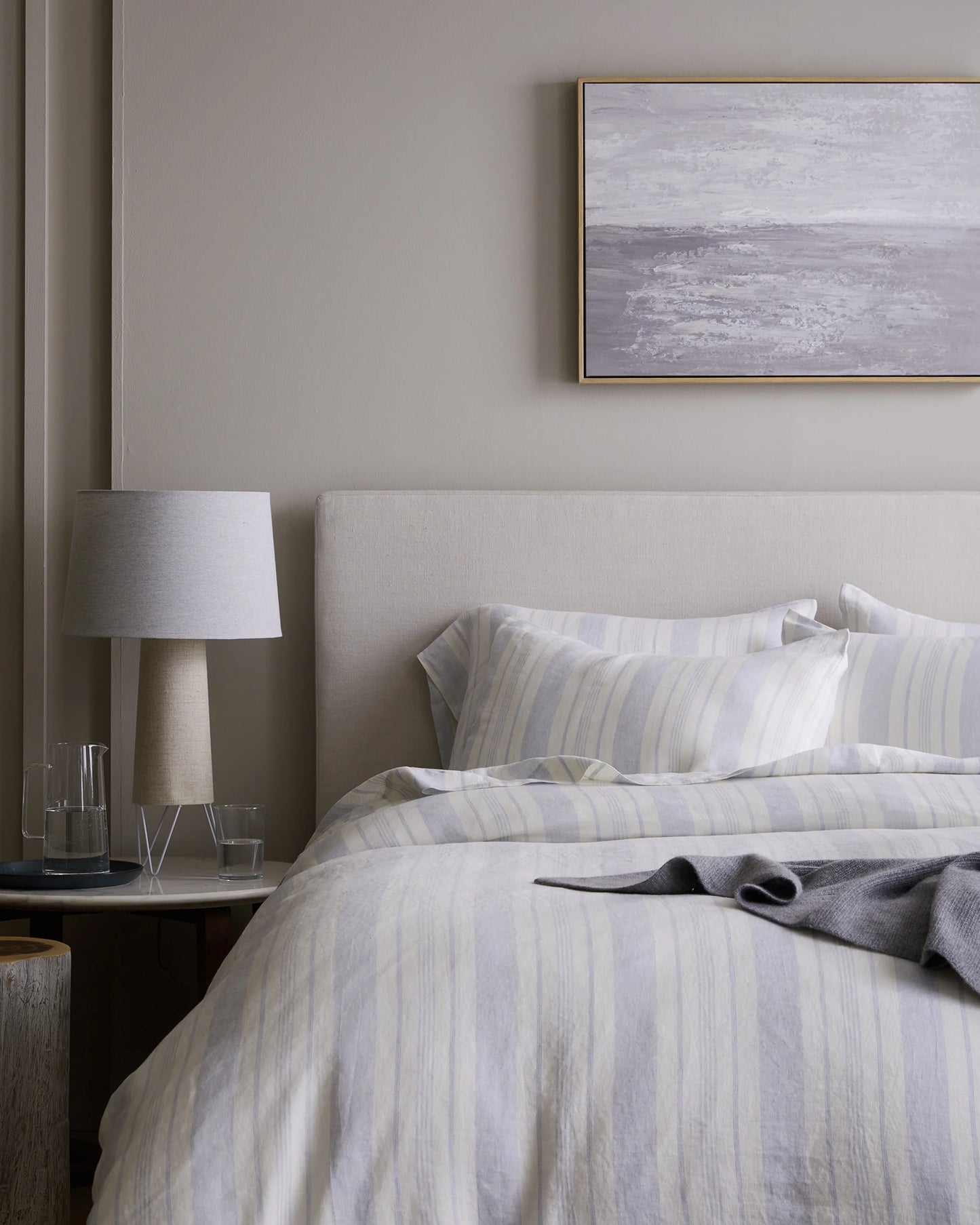 European Linen Modern Stripe Sham Set - Standard / Ivory/Light Blue