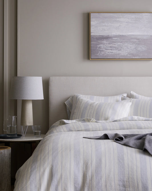 European Linen Modern Stripe Sham Set - Standard / Ivory/Light Blue