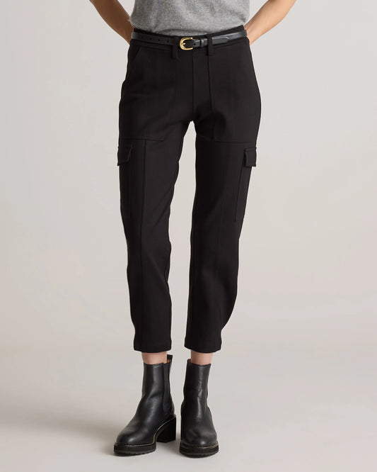 Ultra-Stretch Ponte Tapered Cargo Pants - XS / Black