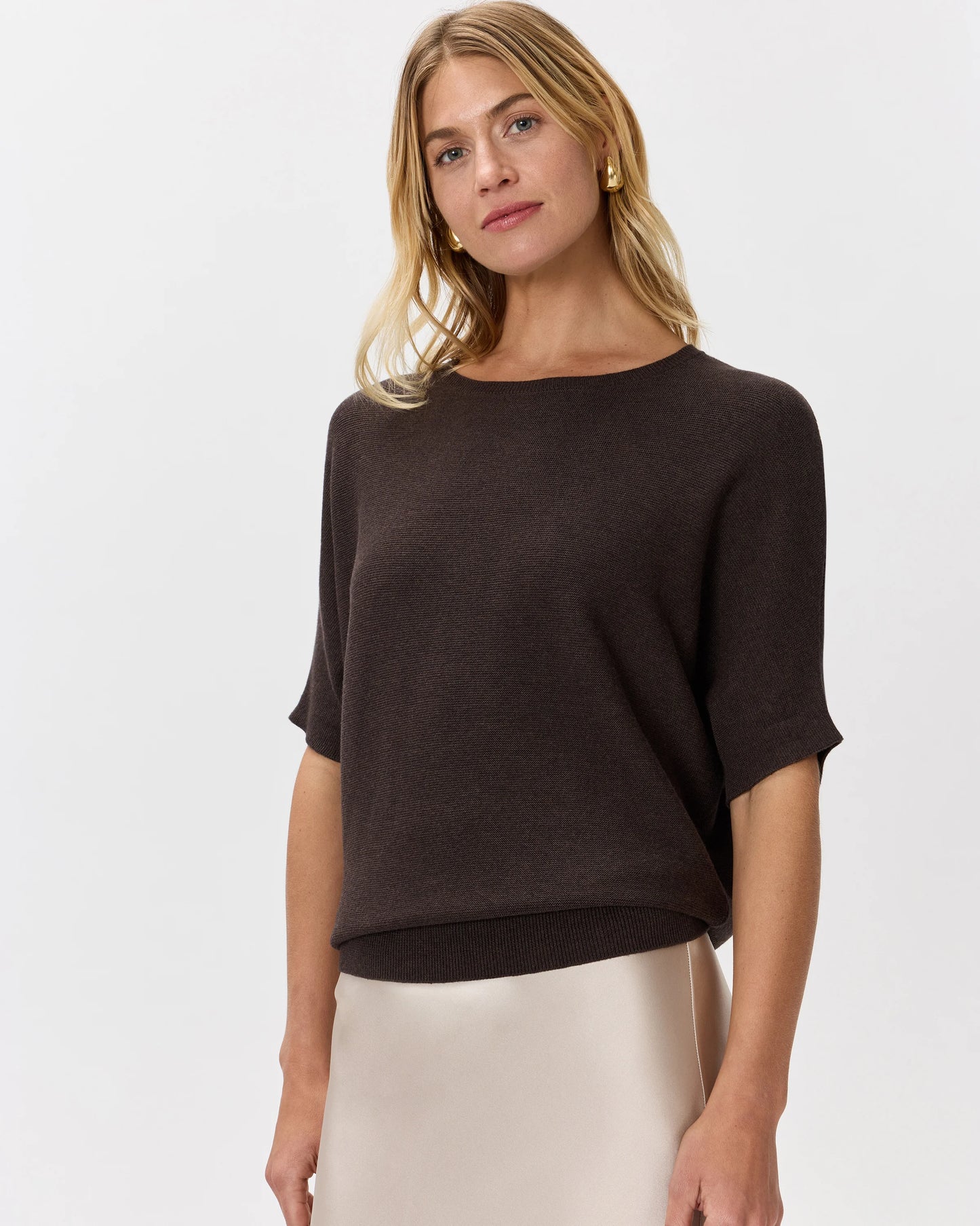 Lightweight Cotton Cashmere Link-Stitch Dolman Sweater - XS / Sugar Stone