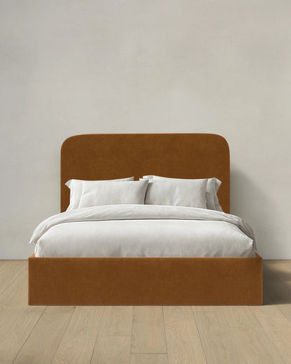 Curved Bed in Performance Velvet - Full / Walnut