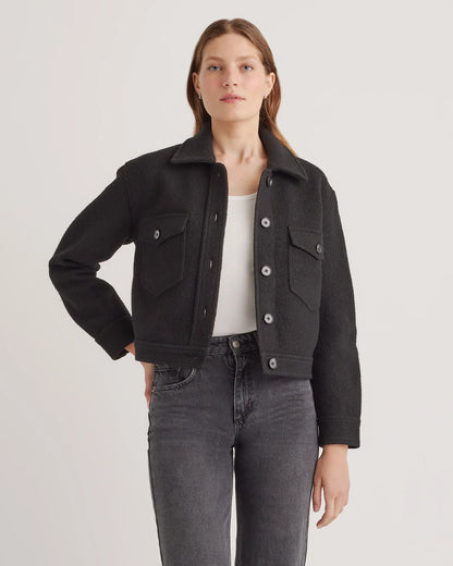 100% Merino Wool Cropped Shirt Jacket - XS / Mulled Wine