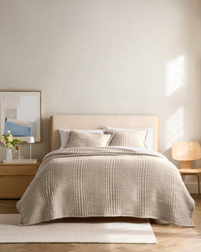 Organic Cotton Channel Stitch Coverlet - Twin / Coral Pink