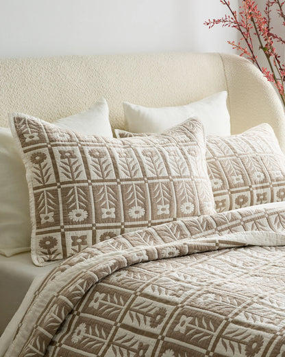 Organic Cotton Jacquard Floral Coverlet Set - Twin / Blue Fog