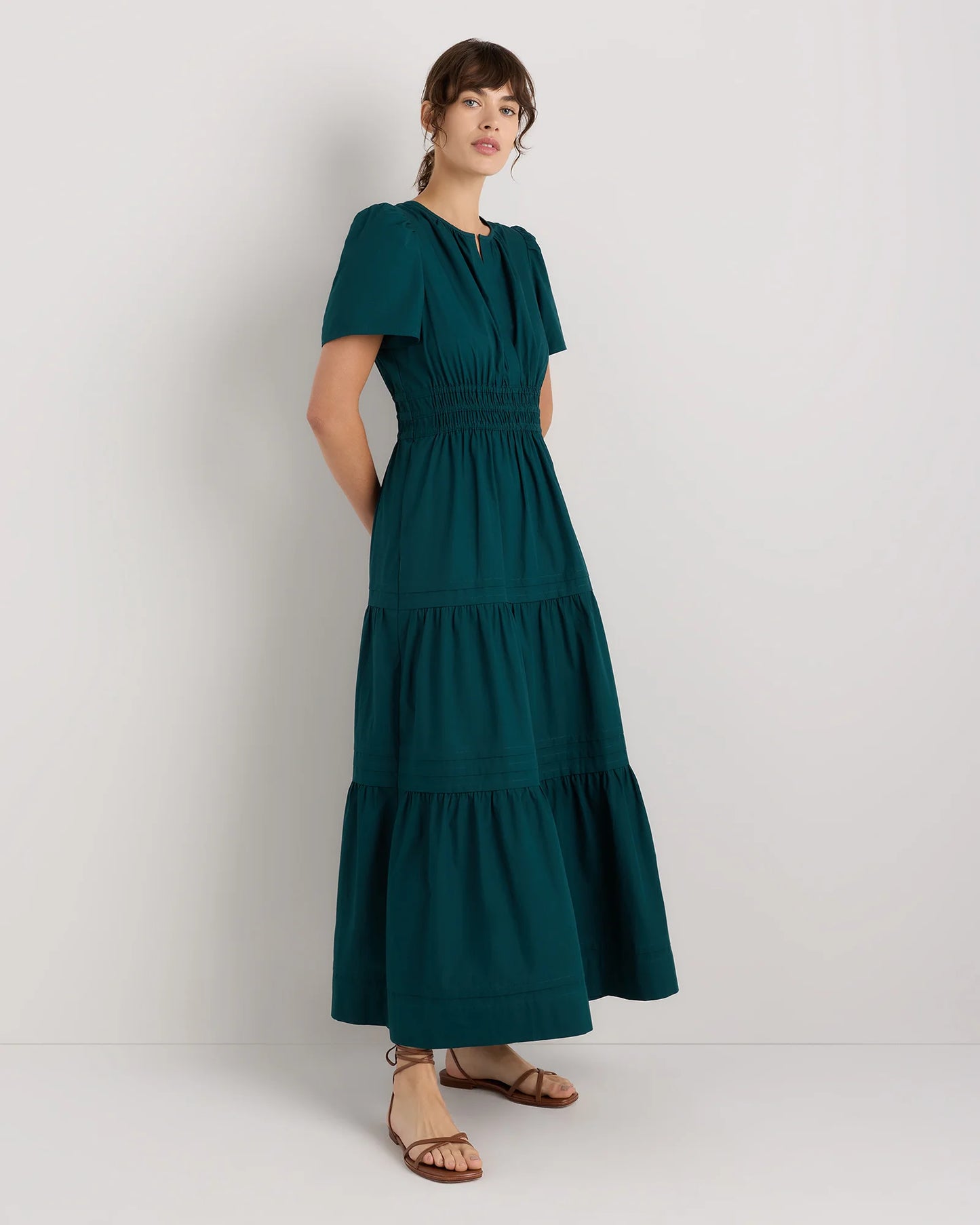 100% Organic Cotton Poplin Tiered Maxi Dress - XS / Navy