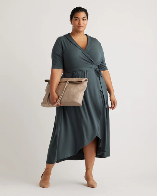 Tencel Jersey Midi Wrap Dress - 1X / Dark Olive