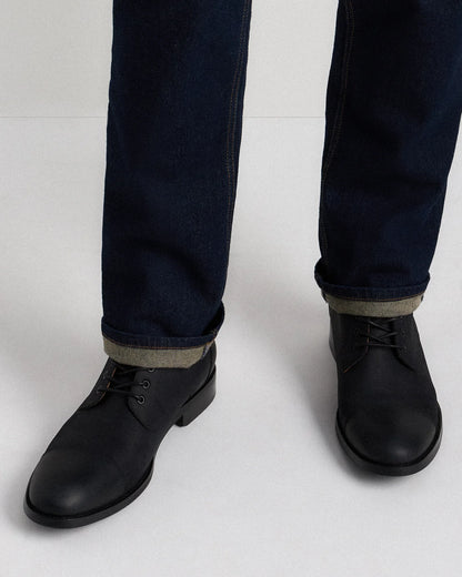 Crafted Leather Cap Toe Lace Up Boot - 7 / Matte Black