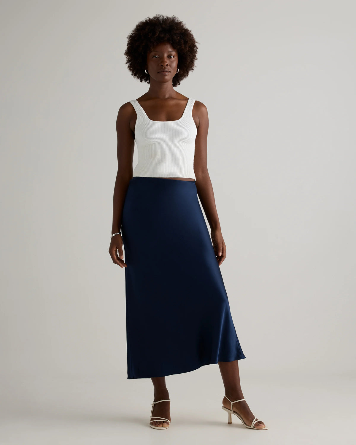 100% Washable Silk Maxi Skirt - XS / Champagne