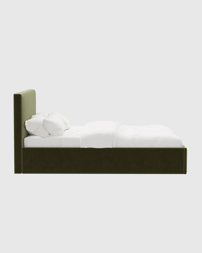 Square Bed in Performance Velvet - Full / Chocolate