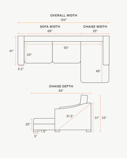 Hollis Slope Arm Chaise Sectional in Performance Basketweave - 104" Right Arm / Flax