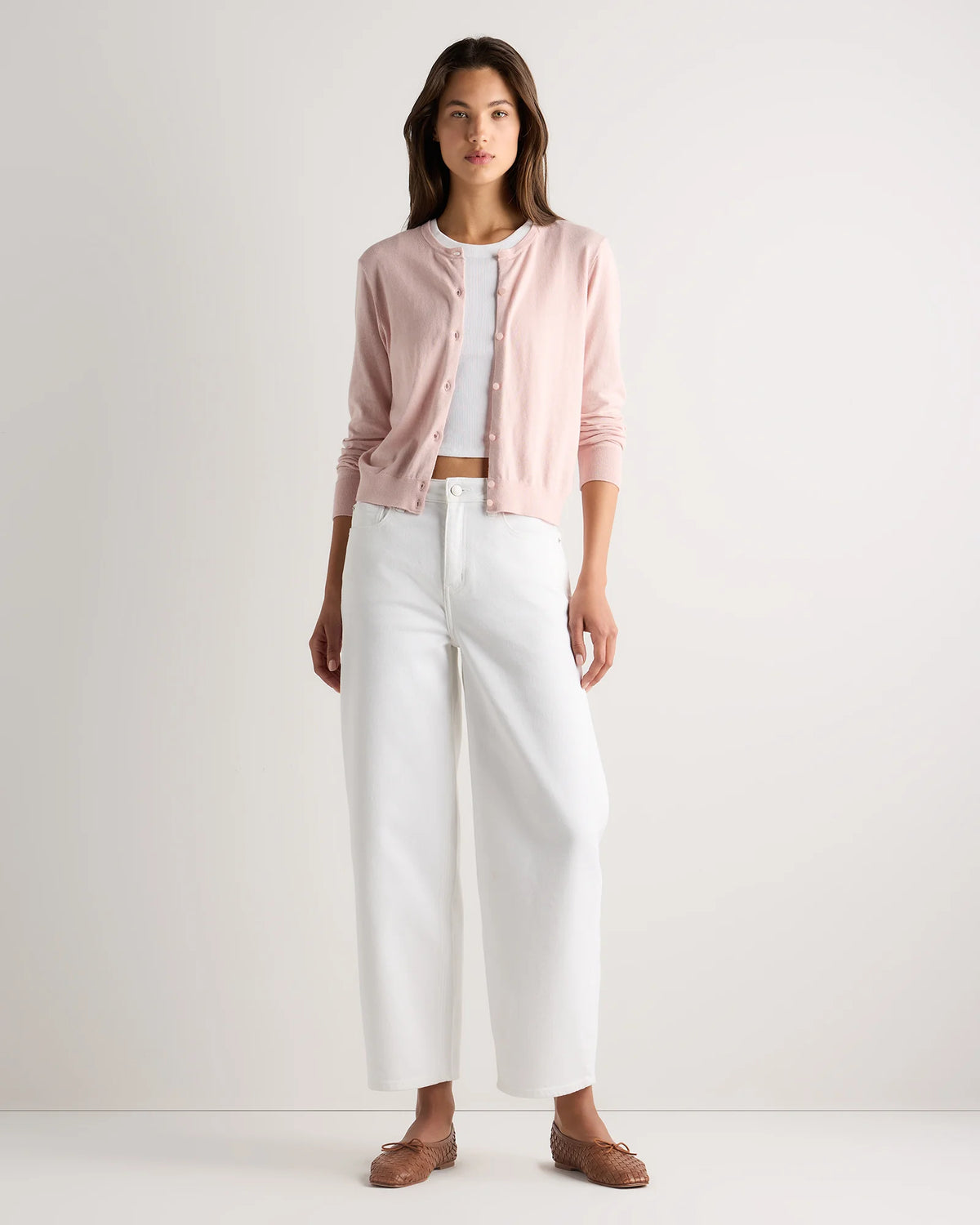 Lightweight Cotton Cashmere Crew Cardigan - XS / Heather Oatmeal
