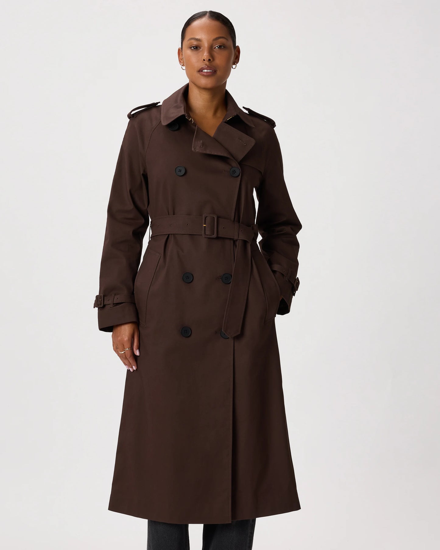 Comfort Stretch Long Trench Coat - XS / Dark Khaki