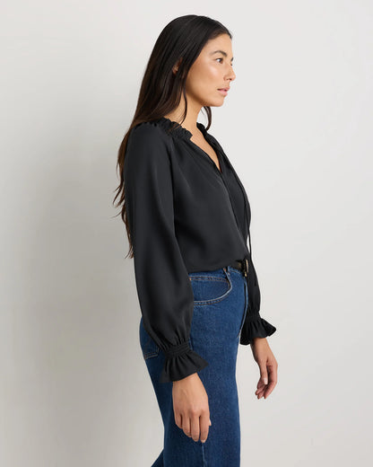 Drapey Chiffon Split Neck Long Sleeve Blouse - XS / Barolo Burgundy