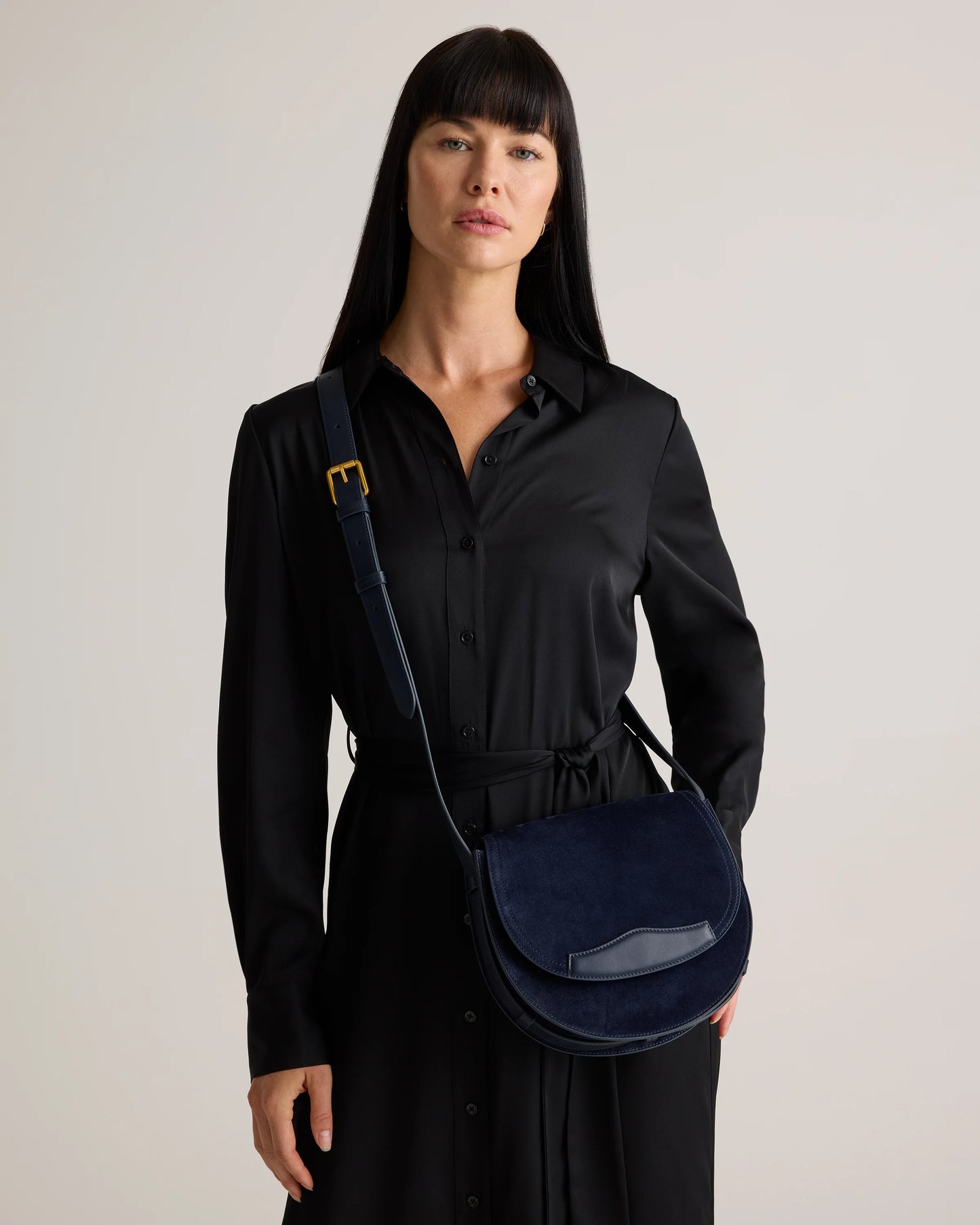 Italian Suede Saddle Bag - One Size / Pebble