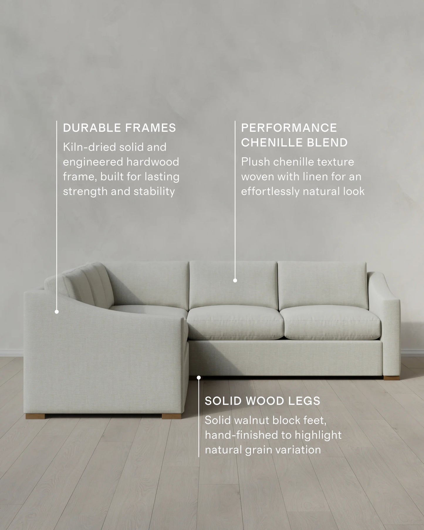 Hollis Slope Arm L Sectional in Performance Chenille Linen Blend - 110x110 / Snow