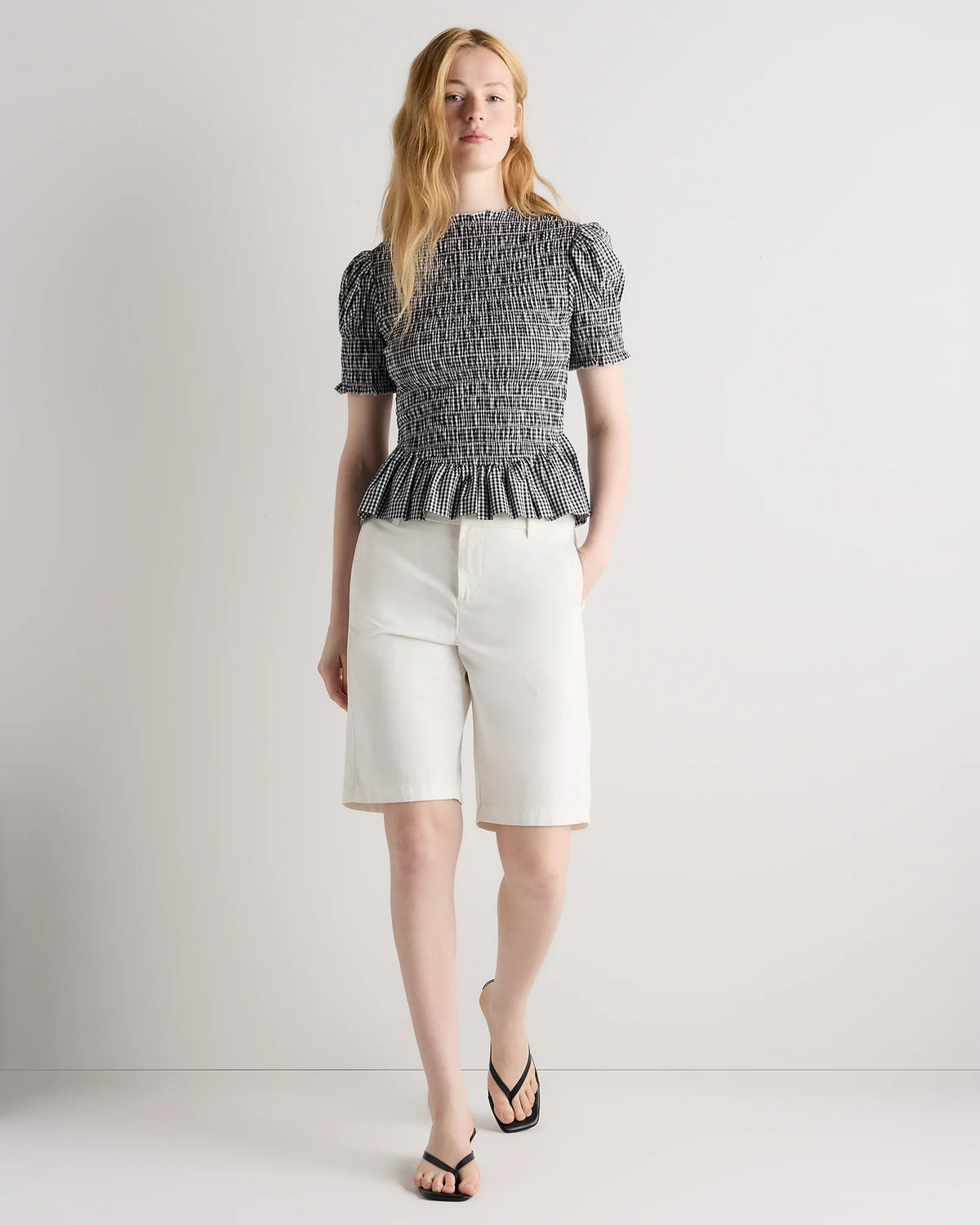 Cotton Viscose Voile Smocked Peplum Top - XS / Classic Mini Gingham