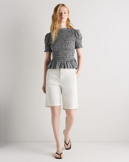 Cotton Viscose Voile Smocked Peplum Top - XS / Classic Mini Gingham