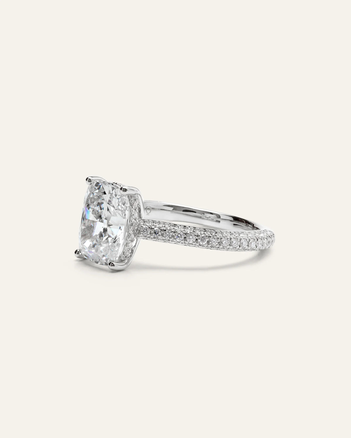 Lab Grown Diamond Elongated Cushion Pave Cathedral Engagement Ring - 3ct - 4 / Yellow Gold