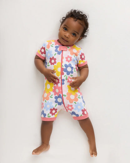 100% Organic Cotton Shortie Onesie Pajama - 0-3M / Animal Faces