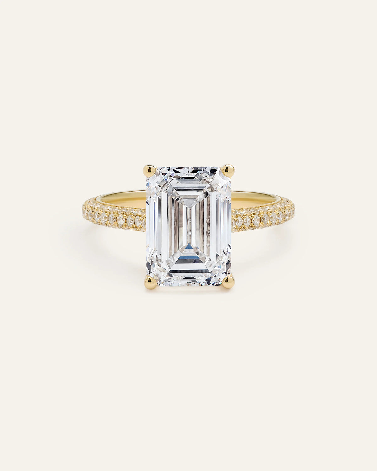 Lab Grown Diamond Emerald Pave Cathedral Engagement Ring - 5ct - 4 / Yellow Gold