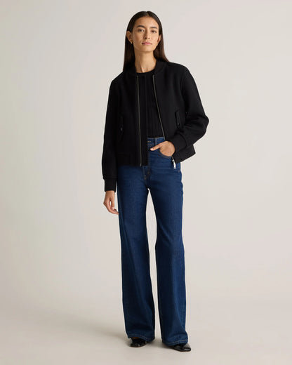 Double-Faced Merino Wool Bomber Jacket - XS / Black