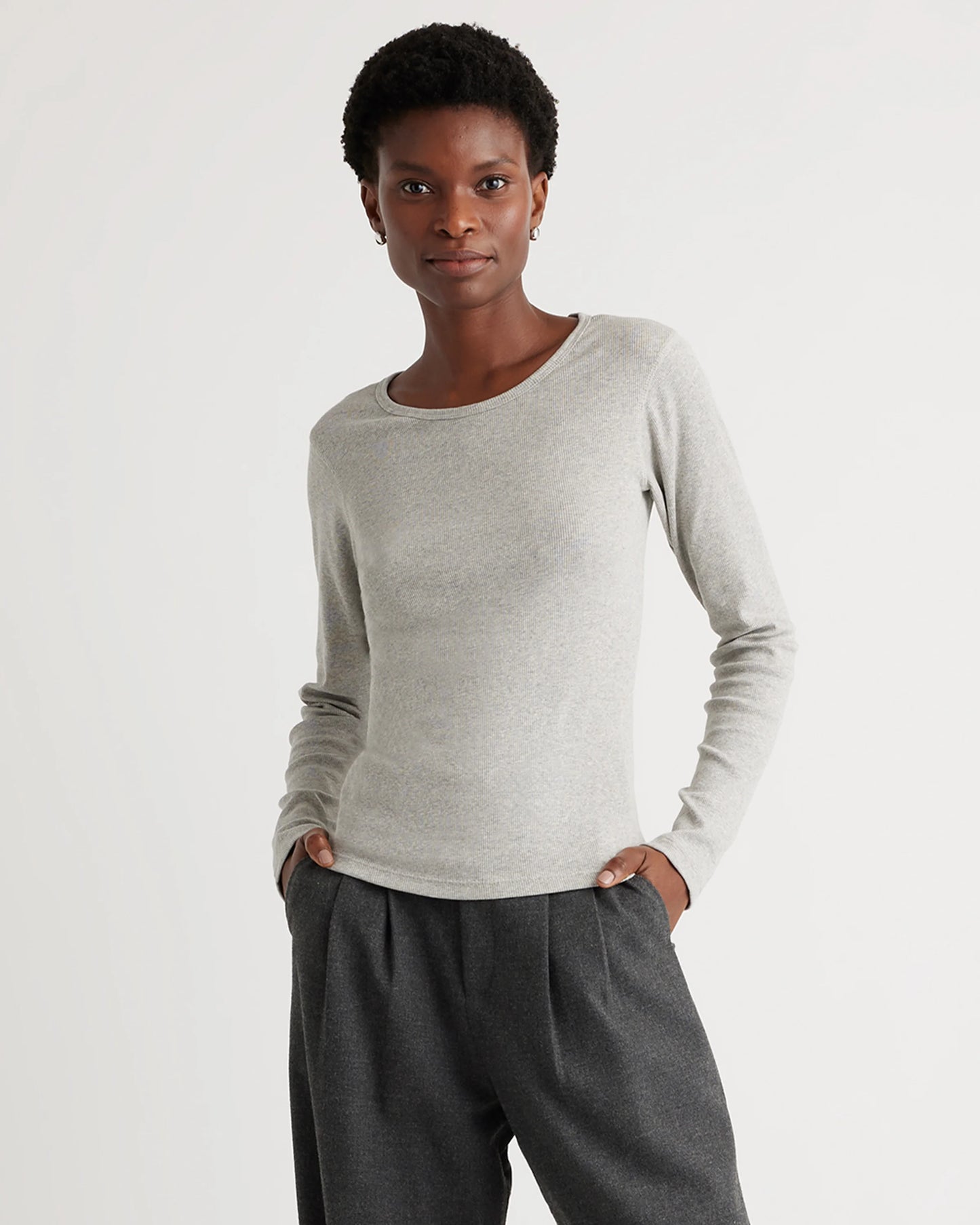 Organic Cotton Micro-Rib Long Sleeve Tee - XS / Moonstone Blue