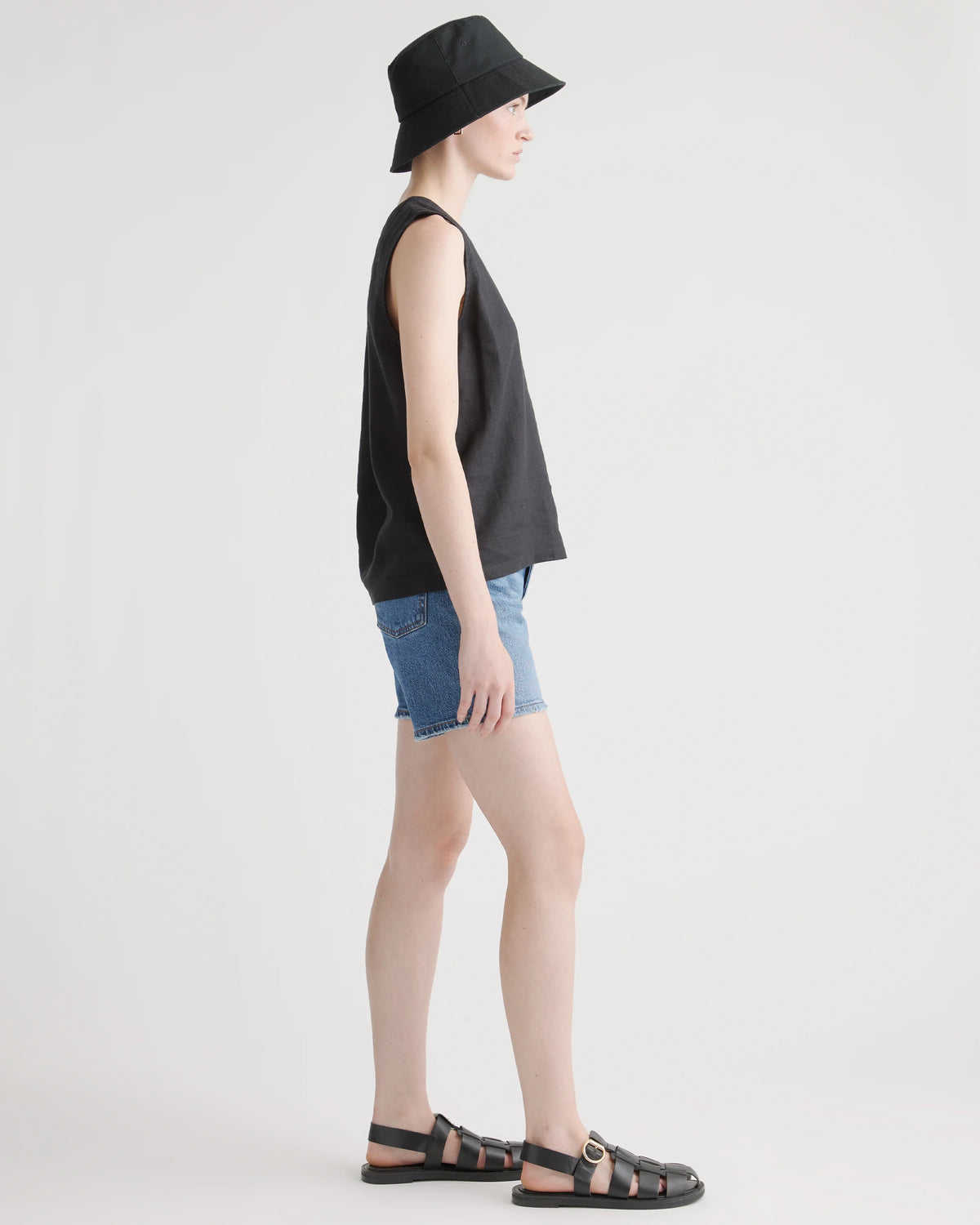 100% European Linen Tank - XS / Black