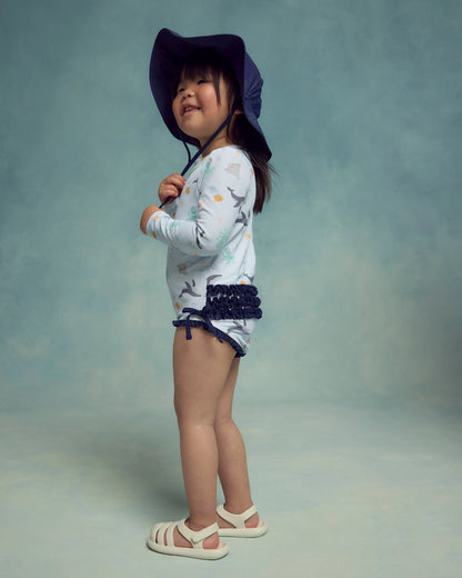 Sunsafe Ruffle One-Piece Rash Guard & Hat Set - 0-3M / Under the Sea/Waves