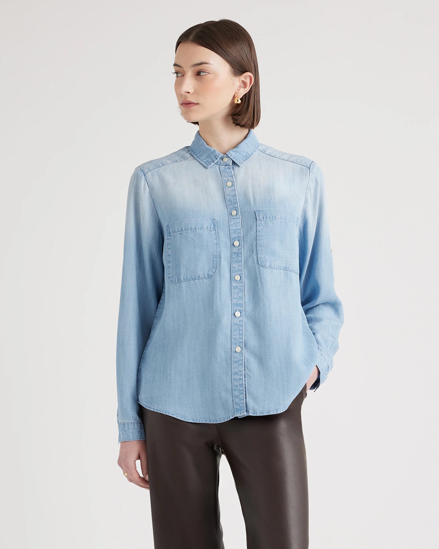 Chambray Tencel Long Sleeve Shirt - XS / Light Indigo