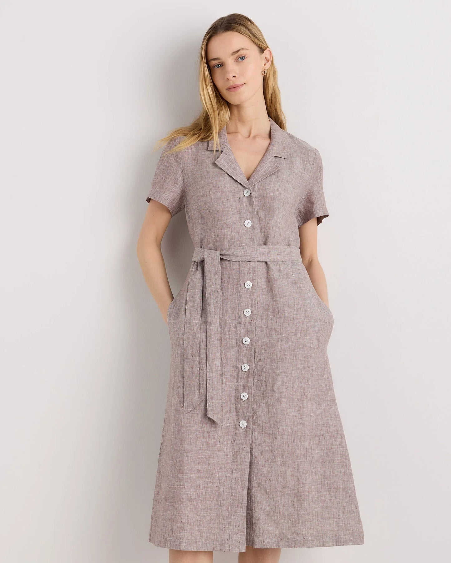 100% European Linen Button Front Dress - XS / Sky Blue Mariner Stripe