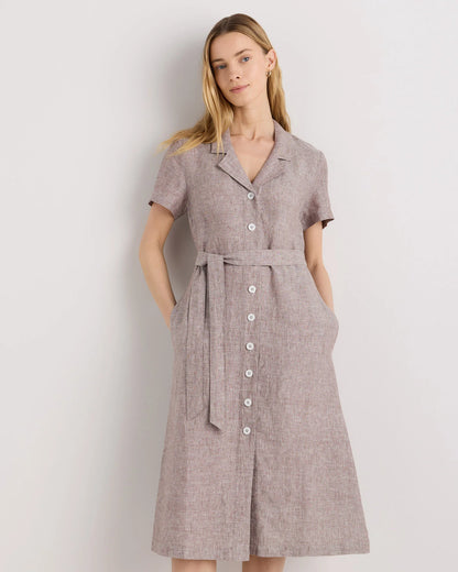 100% European Linen Button Front Dress - XS / Sky Blue Mariner Stripe