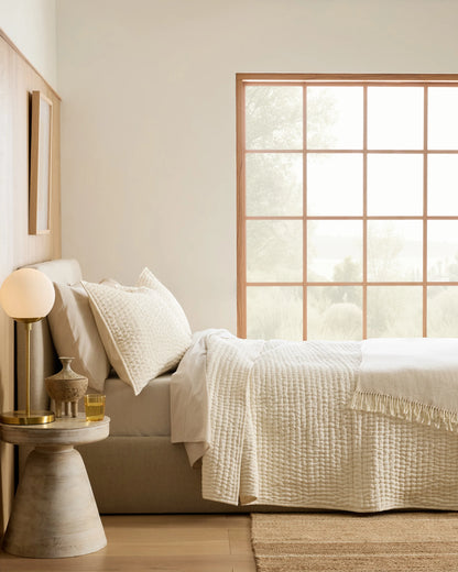 European Linen Cotton Stitch Quilt Set - Twin / Stone