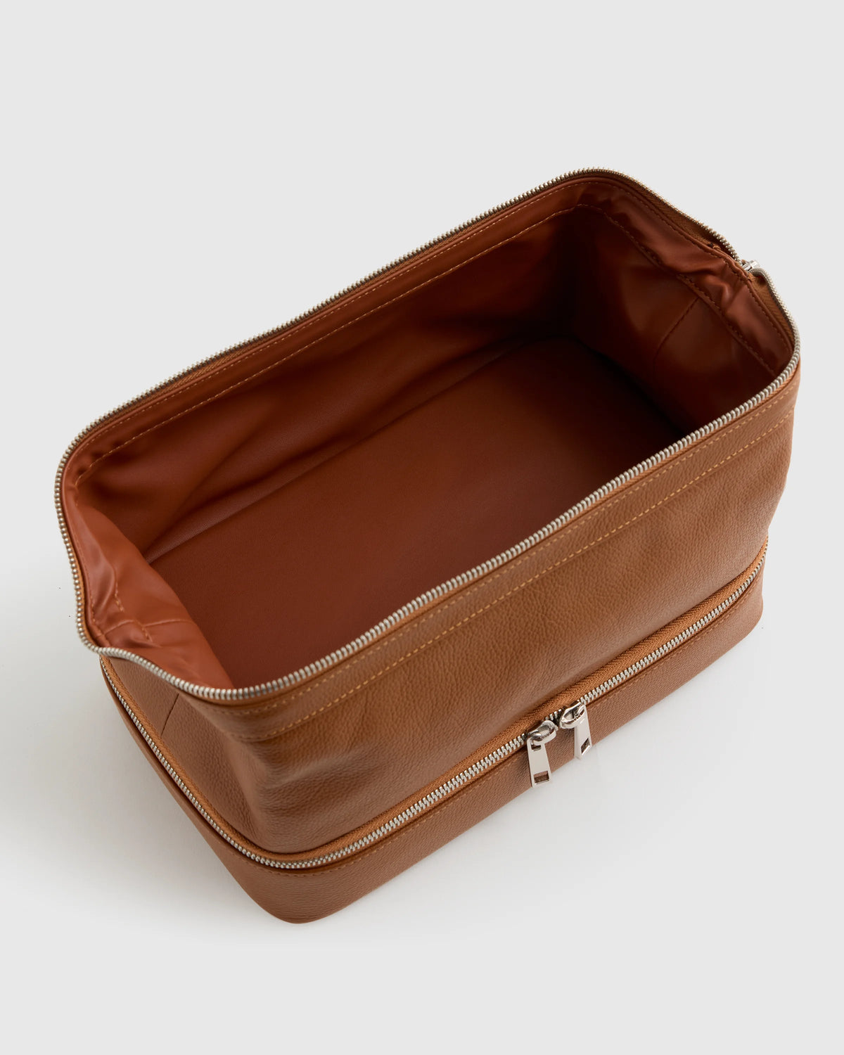 Italian Leather Dual Compartment Toiletry Bag - One Size / Ruby Red