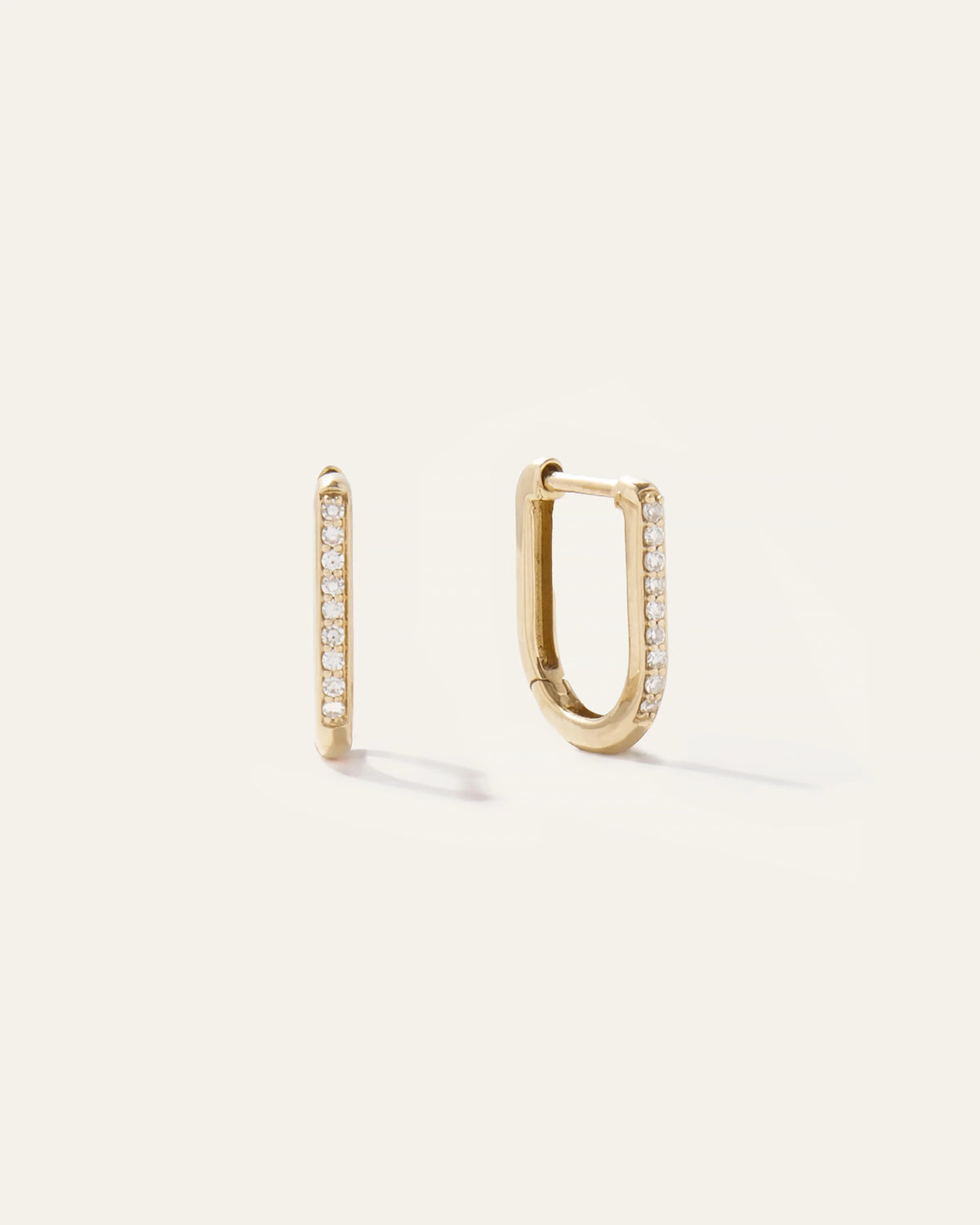 14K Gold Diamond Pave U Huggie Hoops - One Size / White Gold