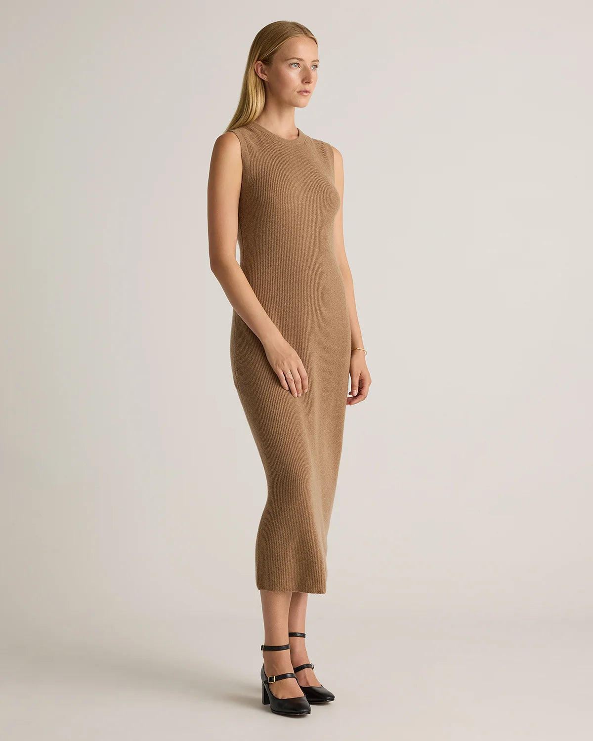 Mongolian Cashmere Sleeveless Midi Sweater Dress - XS / Black
