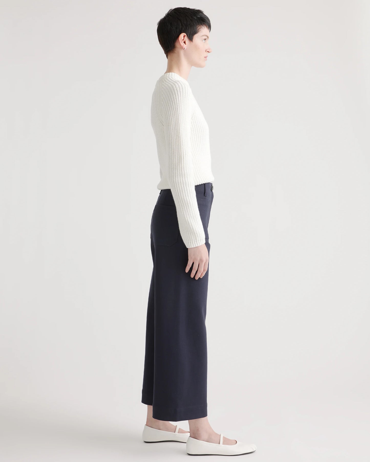 Ultra-Stretch Ponte Cropped Wide Leg Pant - 0 / Navy