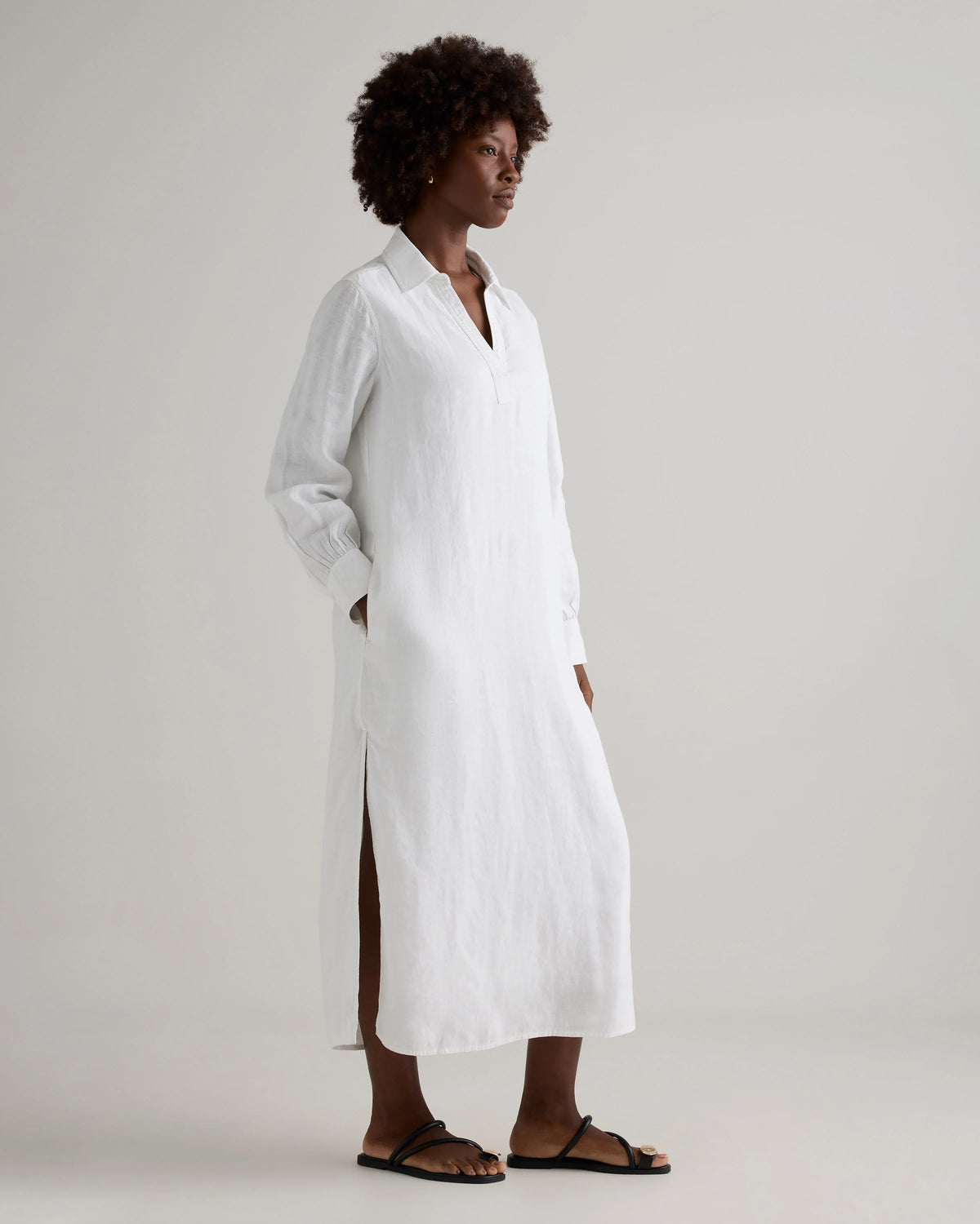100% European Linen Popover Maxi Dress - XS / Blue Pinstripe