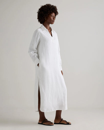 100% European Linen Popover Maxi Dress - XS / Blue Pinstripe