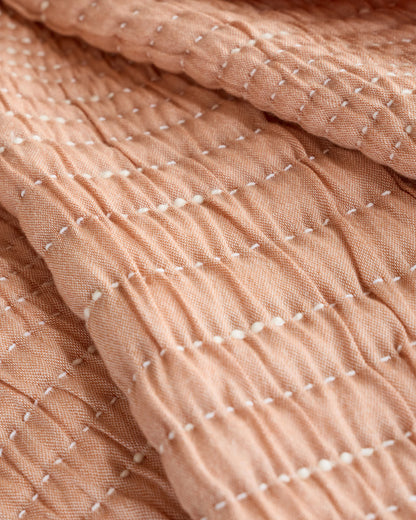 Organic Cotton Channel Stitch Coverlet - Twin / Coral Pink
