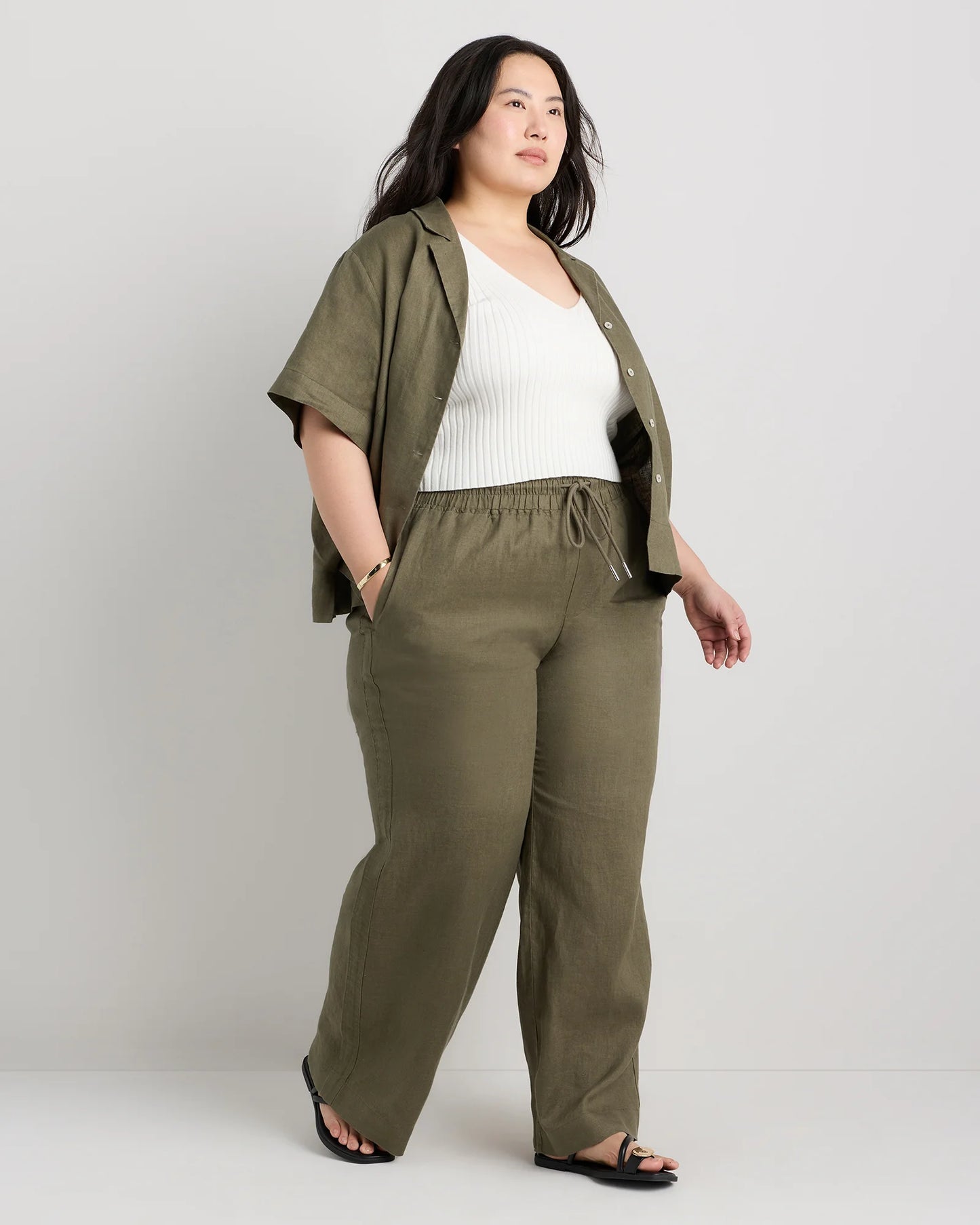 100% European Linen Wide Leg Pants - 1X / Black