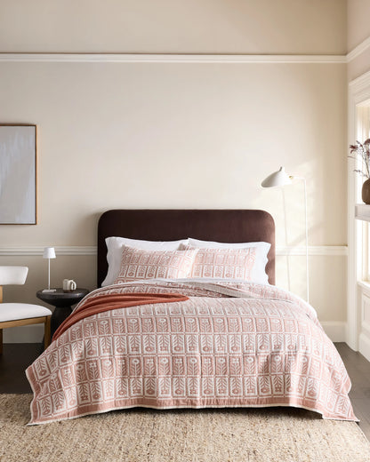 Organic Cotton Jacquard Floral Coverlet - Twin / Blue Fog
