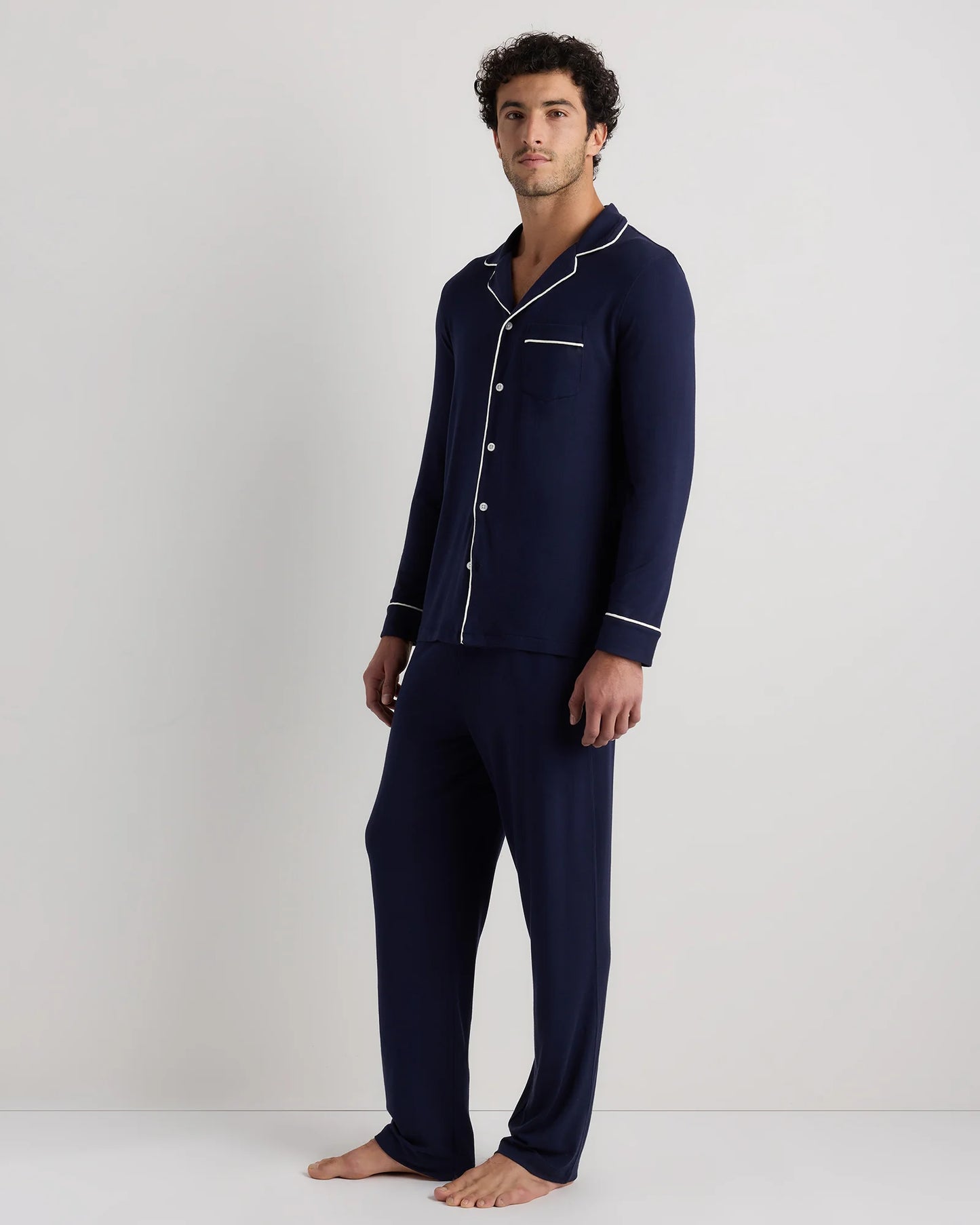 Bamboo Jersey Long Sleeve Pajama Set - S / Deep Navy