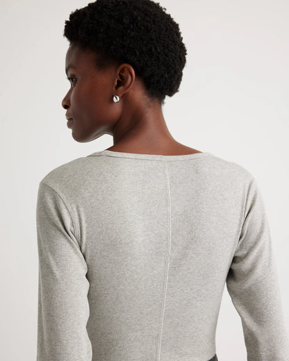 Organic Cotton Micro-Rib Long Sleeve Tee - XS / Moonstone Blue