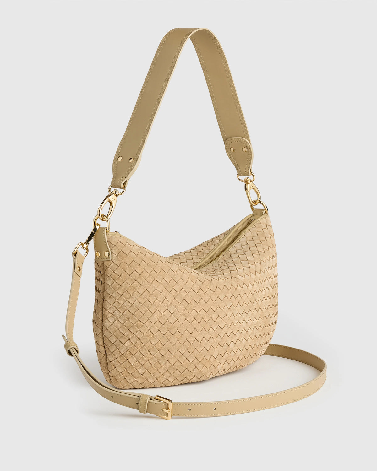 Sloane Suede Handwoven Shoulder Bag - One Size / Sand