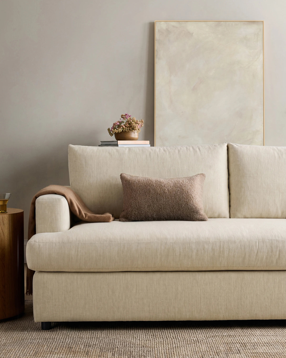 Sierra Curved Arm Sleeper Sofa in Performance Basketweave - One Size / Flax