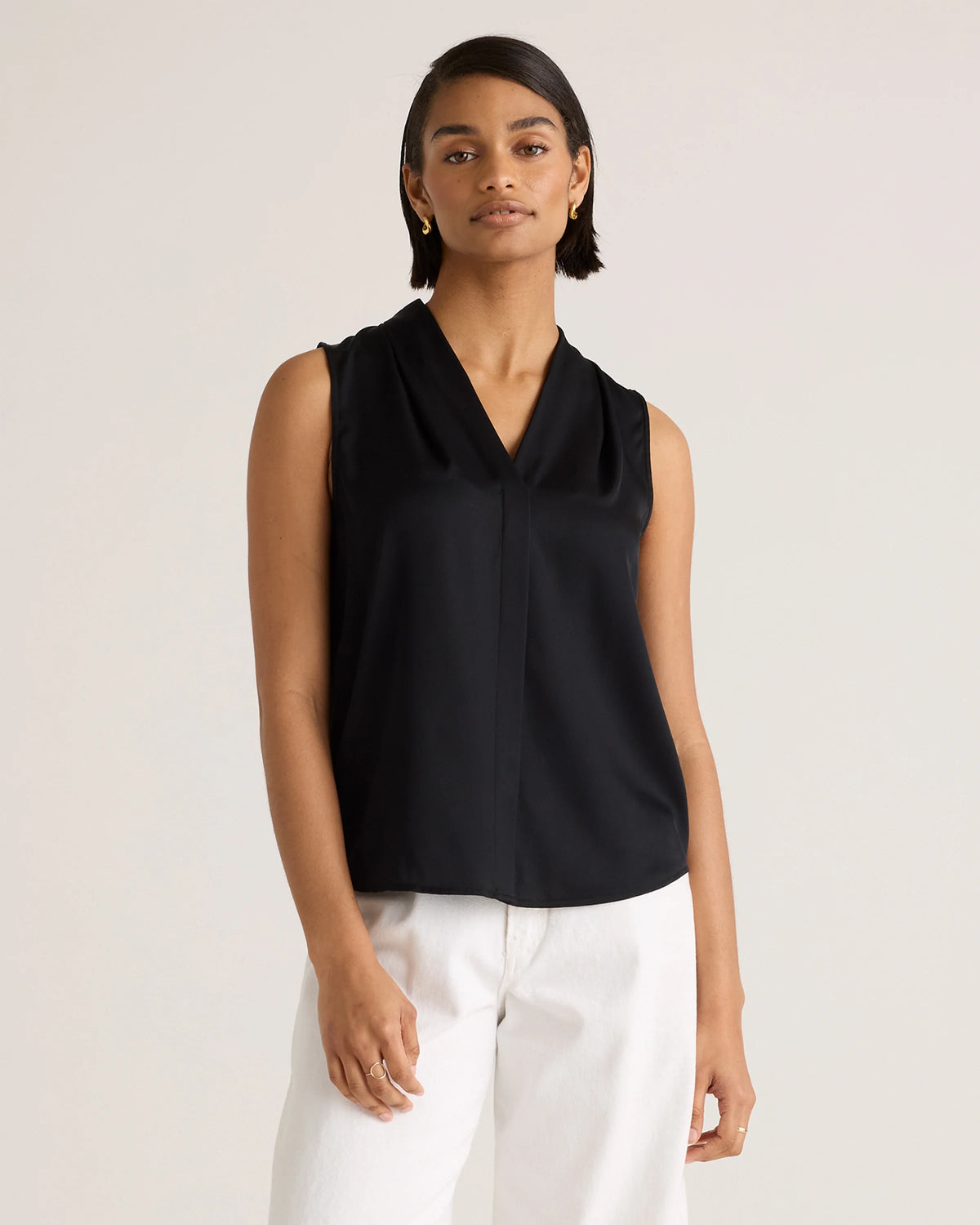 Washable Stretch Silk Sleeveless Blouse - XS / Black